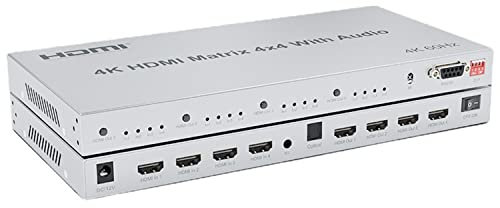 Matrice HDMI 4X4 avec audio, 4K@60Hz Commutateur matriciel HDMI 4x4 avec extracteur audio 4 en 4 sorties Commutateur matriciel HDMI 2.0 Séparateur Sélecteur Prise en charge HDR HDCP2.2 EDID (4K 60Hz)