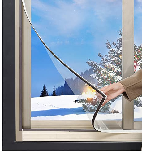 DIY Magnetic Window Insulation Kit 59x61 Indoor Clear Film for Heat and Cold Winterizing Kit Cuttable Transparent Window Covering