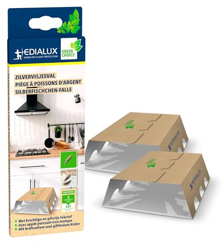 Edialux Silberfischfalle mit pheromon-lockstoff, umweltfreundliche sungiftige klebefalle für feuchträume, 2er-Pack für effektive schädlingsbekämpfung in Küche und Badezimmer