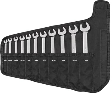 TEKTON Ringmaulschlüssel-Satz mit Tasche, 11-teilig (1/4-3/4 Zoll) | WCB94101 | (0.6 cm-1.9 cm Schraubenschlüsselrolle, verchromt