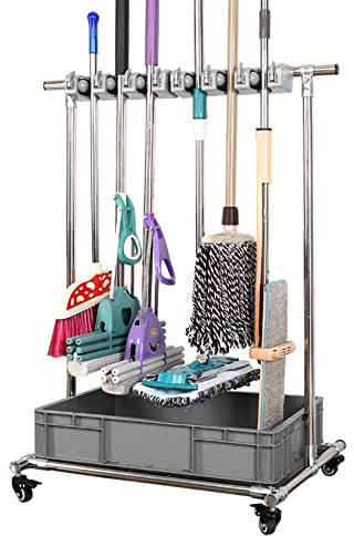 Camionstri Di Scopa e Poppa, Carrello per Utensili per la Pulizia, Carrello per Utensili per Utensili per la Pulizia Del Carrello in Acciaio Inossidabile Sterzo Resistenti, Generic
