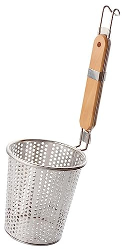 Cabilock Stainless Steel Fine Mesh Strainer Wooden Handle Kitchen Sieve for Draining Pasta Noodles and Dumplings Lightweight and Easy to Clean