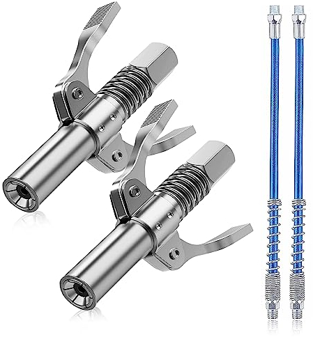 DBALL 2 Stück Fettpresse Mundstück Doppelter Griff Fettpresse Adapter G Coupler mit Schlauch 30cm für Schmiernippel Zubehör für alle Arten von Fettpressen