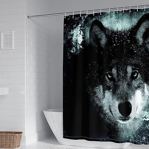 Whoiy Duschvorhang 180X180 Textil Waschbar, Duschrollo Um Die Ecke Polyester Shower Curtains Wolf Grau für Outdoor Hotel