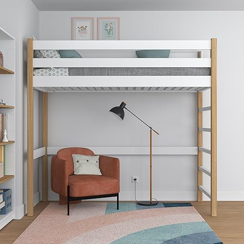 N-wood N01 Hochbett, Etagenbett 80x190 cm, aus Eichenholz, 2 Leitermontageseiten: Links oder rechts, sichere abgerundete Kanten, Stabile Massivholzkonstruktion, Hochwertige Materialien, Weißeiche