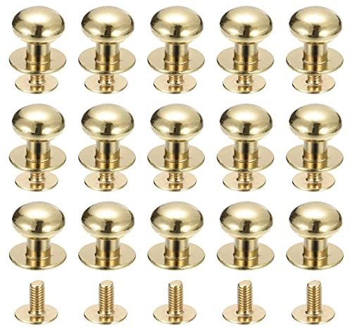 sourcing map 10mm Kugel Kopf Bolzen Nieten Schrauben Hohlnieten Rücken 15 Stück Schraubnieten Rund Kopf Schaltfläche Nippel Niete für Basteln Leder Handwerk Handtasche Gürtel Hellgold