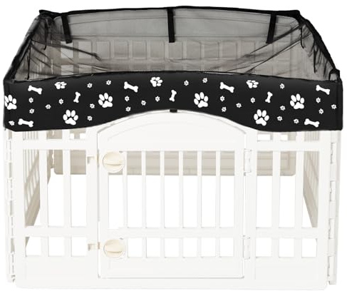 KUMOUARTS Hunde-Laufstall, Netz-Oberseite, für 91,4 cm große Haustier-Laufställe mit 4 Paneelen, Abdeckung für Hundekäfige, Welpenlaufstall, ideal für den Innen- und Außenbereich, Haken- und