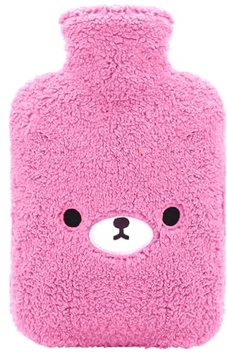 samply Hot Water Bottle with Cute Fleece Cover for Warm, Purple Bear | Soft cute cover for hot or cold compress. Ideal for hands, feet, neck and shoulders. Reusable for daily comfort.