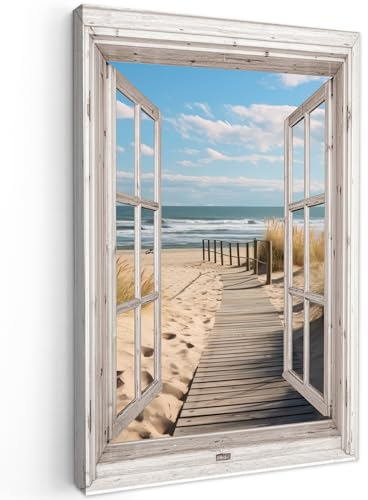 MuchoWow© Stampa Su Tela 80x120 cm Decorazioni Pareti Canvas Grandi Dimensioni Quadri Con Cornice Moderni Quadro Soggiorno Foto Camera Da LettoFinestra - Mare - Nature - Spiaggia