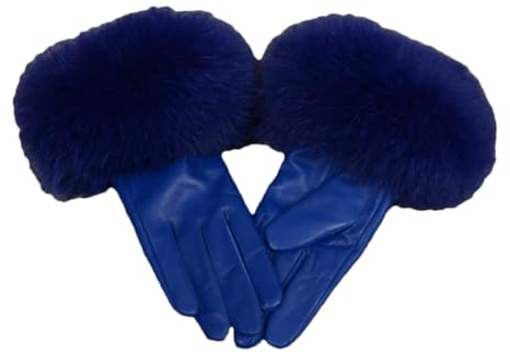 Lederhandschuh Schaffell Handschuhe Damen Mode Voll Touchscreen Winter Thermo Gefüttert Fahrhandschuhe, blau, 38