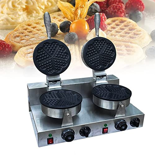 Heart Shaped Waffle Machine w/Nonstick Plates - Double-Headed Waffle Griddle Iron for Restaurant Home - Commercial Waffle Maker with Cool Touch Handle