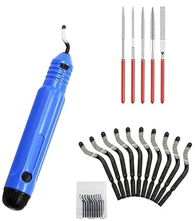 360° Entgratwerkzeug, Universal Handentgrater, Entgrater Werkzeug, mit 10 Stück Ersatzklingen und 5 Diamantfeilen zum Entgraten von Aluminium-Kupfer-Kunststoff, 3D-Druck