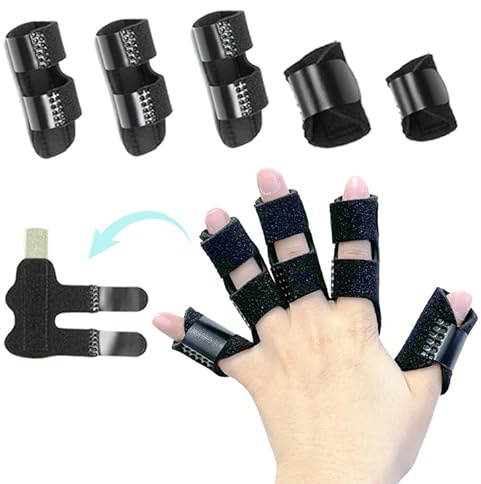 5 Stück farbige Trigger-Fingerschiene, Fingerstütze zum Aufrichten oder Stützen der Finger, Daumenstütze, Schutz für gebrochene Finger, Aufrichten gebrochener Finger, Schmerzlinderung (Schwarz)
