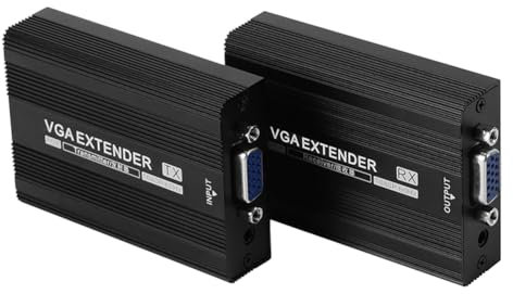 Rordigo Extensor de Red VGA de 150M Extensor RJ45 VGA Receptor y Transmisor de Audio Compatible con Fuente de Alimentación PoE con Enchufe de la UE
