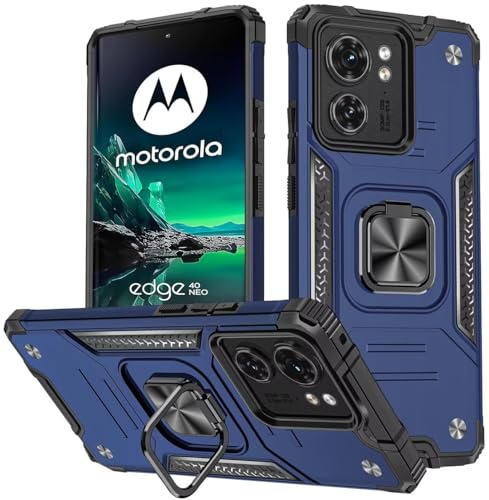 KANSi Funda para Motorola Moto Edge 40 Neo, Capa Anillo iman Soporte Hard PC y Silicona TPU Antigolpes Armor Carcasa - Azul