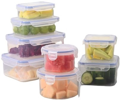 BARGAIN FACTORY Leak Proof Food Storage Containers 16PCS (8 Container + 8 Lids) Airtight Plastic Food Containers with Lids Pantry & Kitchen Containers, BPA Free Microwave & Freezer Safe, 250ML-1.6L