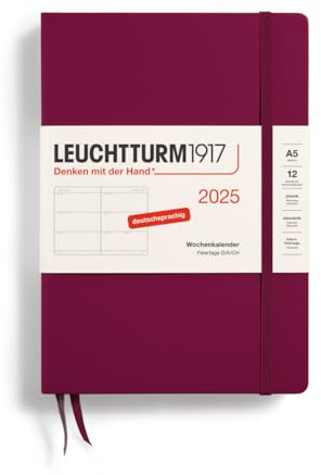LEUCHTTURM1917 370543 Wochenkalender Medium (A5) 2025, Port Red, Deutsch