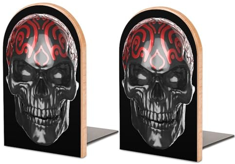 Buchstütze aus schwarzem Metall mit roter Textur auf dem Kopf, Buchstütze, Premium-Holz + Metall, L-Form, dekorative Buchstütze, Buchstütze für Bücherregal, Schreibtisch, Klassenzimmer, Küche, Zuhause