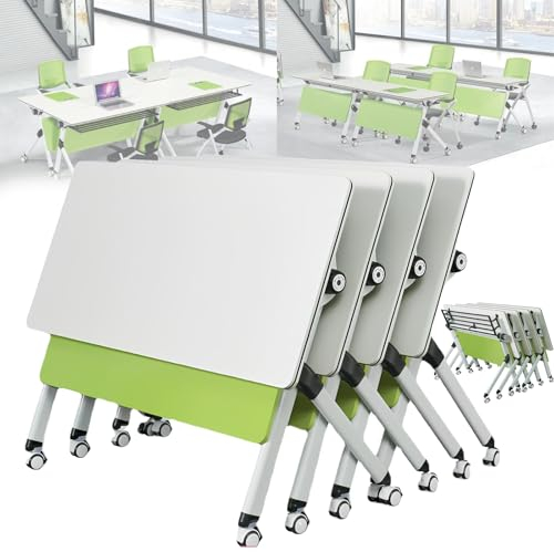 WXFKLDJ 120x60x75cm, Konferenztisch, Klappbarer Besprechungstisch, Moderner, Klappbarer Mobiler Schulungstisch Fürs Büro, Rollender Seminartisch Mit Lenkrollen Und Metallbeinen