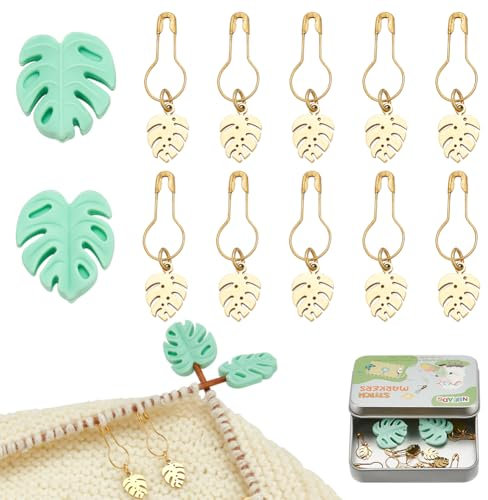 NBEADS 10 Stück Blatt Masche Marker, 2 Stück Stricken Nadel Stopper 304 Edelstahl Stricken Masche Marker Nadeln Spitze Protektoren Stricken Zubehör Zubehör für handgemachte Handarbeiten
