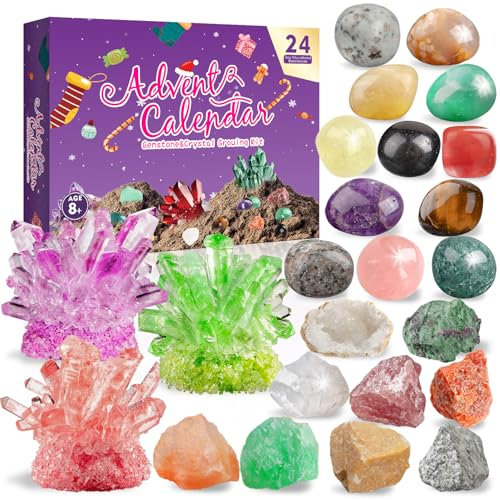 Crystals Advent Calendar 2025 & Crystal Growing Kit, 24 Days Crystal Gemstones Minerals Rocks & Fossils Advent Calendars, Christmas Countdown Calendar for Birthday Xmas Girls Boys Kids Men Women