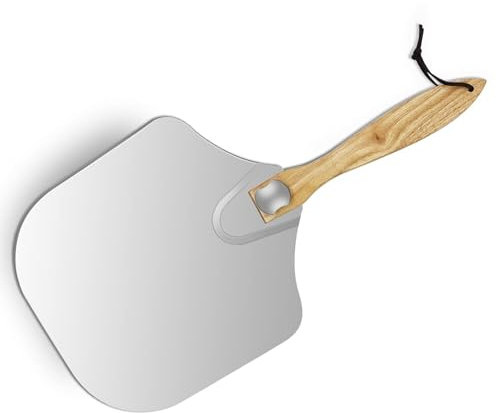 Eidoct Pizza Peel Aluminum Metal Pizza Paddle with Foldable Wood Handle Easy Storage Pizza Shovel, 12 inch for Baking Homemade Pizza, Homemade Baking of Bread Cakes, Celebrations, Anniversary, Gifts