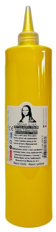 Tinte para tela de 500 ml. Pintura textil resistente al lavado. Color de camiseta para tejidos claros. Lavable a máquina, resistente al lavado. Pintura textil, color para tela. (amarillo neón)