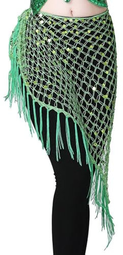 Tytyozay Bauchtanz-Hüfttuch Für Damen, Hüfttuch Mit Hohler Quaste Dreieckiger Paillettenrock Performance-Übungskostüm Für Damen Tanzkostüm Hüfttücher Rock,Grün,one Size