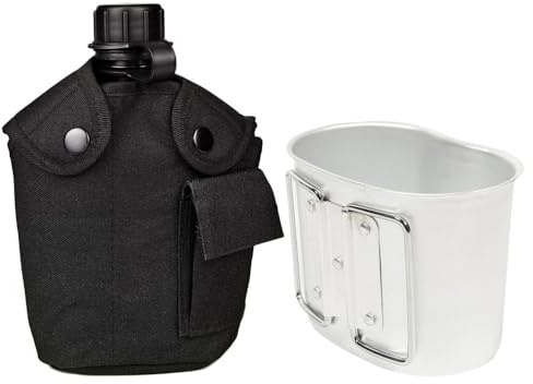 MiOYOOW Borraccia Militare, 1L Bottiglia per Acqua Portatile in Alluminio, Borracce Militari per Campeggio Escursionismo Sopravvivenza All'aperto