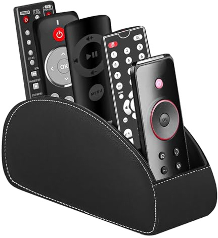 WIYETY Supporto per telecomando con 5 tasche: telecomando, organizer da scrivania, per telecomandi, quaderni, cancelleria, penne, cellulare, nero