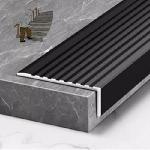 OPOLDBDMAC Treppenkantenverkleidung Alu Treppenkantenprofil 90×7.5×2.5cm Kantenschutzprofil, Schwarz Treppenprofil, Metall Treppenprofil Schneidbar Winkelprofil(Black)