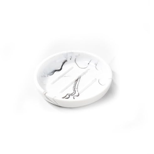 MYLERCT Seifenablage Waschbecken, Rund Seifenschalen,11,5 x 10 cm, Marmor | Harz Seifenablage Dusche,mit Anti-Rutsch-Aufklebern Wasserdicht & Kratzfest, Leicht zu Reinigen, Auch für Schmuck