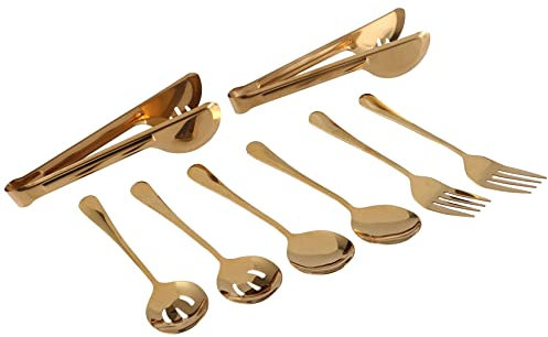 Okeeyseda Cubiertos de Acero Inoxidable Utensilios para Servir Juego de Cucharas Grandes para Cocina (Dorado, 8 Piezas)