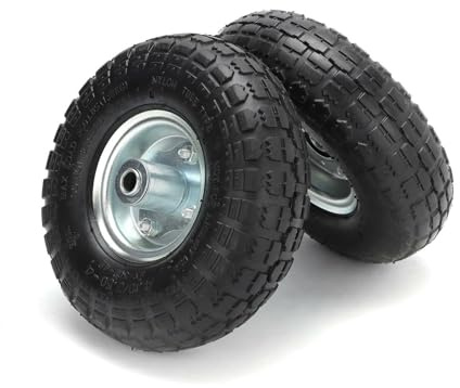 CROWNSHOP 2Pcs Wheelbarrow Wheel 10 Trolley Wheels Replaceable | Puncture Wheels 4.10/3.50-4 Pneumatic Tyre Wheel Metal Industrial Wheelbarrow Trolley Rubber Tire