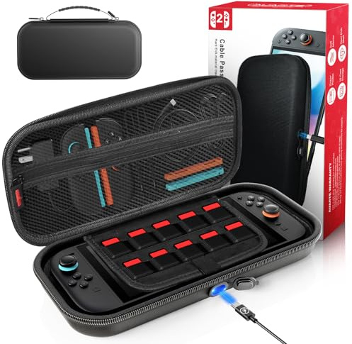 Auarte [Charge à l'intérieur] Étui pour Nintendo Switch 2 Console (2025), Protection Housse de Voyage Portable avec Pochette pour Switch 2 Accessoires et 10 Cartes de Jeux, Switch Coques Noir | Charge Inside Étui de transport portable à coque rigide de protection pour console Switch 2 et accessoires (Noir)