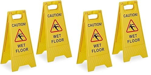 Relaxdays Rutschgefahr Aufsteller, Caution Wet Floor, 2er Set, klappbar, beidseitig beschriftet, Kunststoff, gelb, 59 x 29 x 23 cm (Packung mit 2)