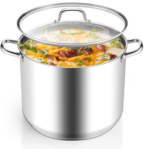 Stainless Steel Stock Pot, Homikit 24 Quart Large Stockpot Soup Pot with Lid, Tri-ply Bottom Cookware for Induction Gas Various Stovetops, Seafood Sauce Canning Cooking Pot for Large Group and Events
