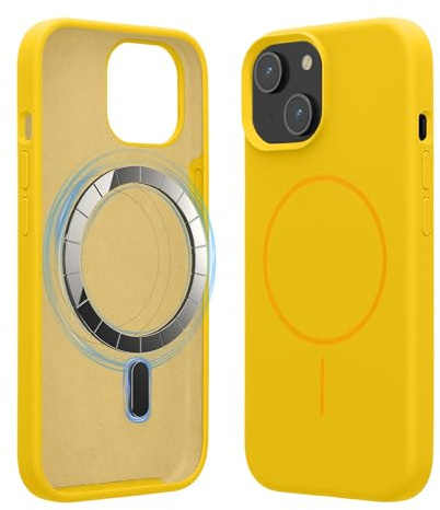 kwmobile Custodia Magnetica per Apple iPhone 15 - Cover Compatibile con MagSafe - Cover Morbida in Silicone con Magnete - giallo radiante