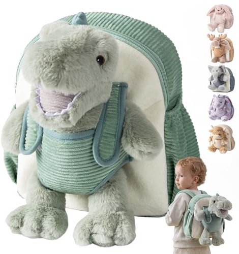 Moonkie Hug & Go Zaino Bambino, Zainetto Bambina Dinosauro, con Giochi Rimovibile, Zainetto Asilo Bambino 1 2 3 Anni, Zaini per Bambini in Peluche Morbide, per Asilo, Viaggio & Regali Bambini