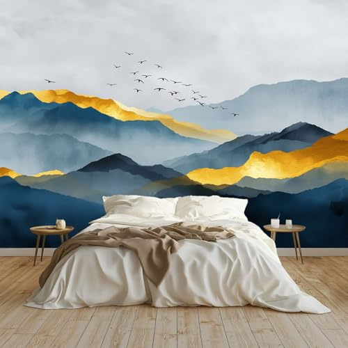 Azul Grisáceo Fondo de Pantalla PanoráMica 3d, Abstracto Elegante Montañas Fotomurales Mural 200 x 140 cm (An x Al) – Decoración de Pared Para Sala Cuarto Oficina y Salón