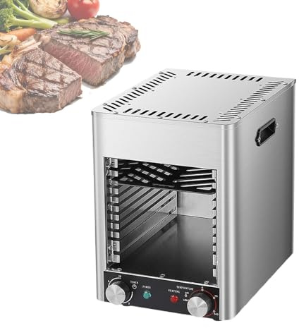 SIEEOUR Asador De Carne Comercial, Parrilla Eléctrica De Interior De 1700 W Con 10 Niveles, De Acero Inoxidable, Máx. 800 °C, Temporizador De 0 A 10 Minutos, Para Restaurantes