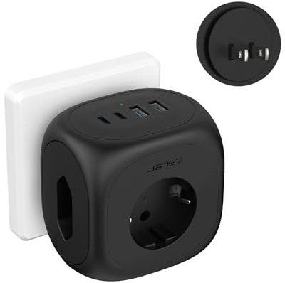 JSVER Adaptador Enchufe para Japon, Adaptador de Viaje Japón con 2 USB y 2 USB C, Enchufe Tipo A para EU Español a Japones,América, México, Canadá, Tailandia-Negro