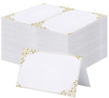 YAZWUR 50 cartes de table, cartes de placement vierges, cartes de nom à personnaliser, avec bordure dorée et décorations aux coins, pour mariage, anniversaire, communion, baptême, fête, festival (Or)