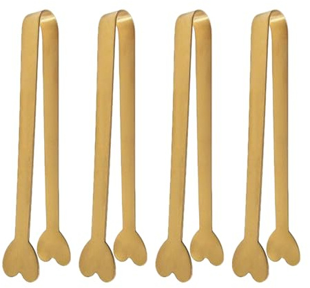 Pinzas Para Cubos De Azúcar - Material De Metal Dorado, Pinzas En Forma De Corazón De Cuatro Piezas | Agarre De Hielo Creativo, Tamaño 12,2 Cm, 20g De Peso, Pequeña Herramienta Para Servir Buffet De A