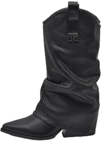 IF Fashion Scarpe Stivali Texani Arricciati Da Donna Con Ghetta Risvolto MP627