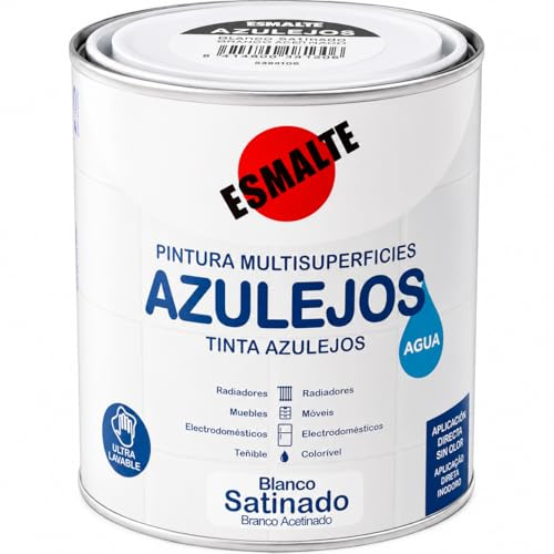 CABLEPELADO Esmalte para Azulejos al Agua 750ml Pintura Multisuperficies Blanco Satinado Conservante Antimoho Ultra Lavable de Secado Rápido para Cocina, Baño e Interior