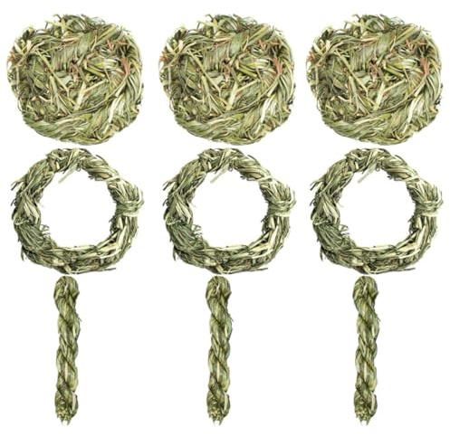 NESTINGHO Small Pet Molar Toy for Teeth Grinding, 9Pcs Grass Rings | Green Grass Snack Playthings, for Hamster and Guinea Pig, Safe Pet Exercise and Fun