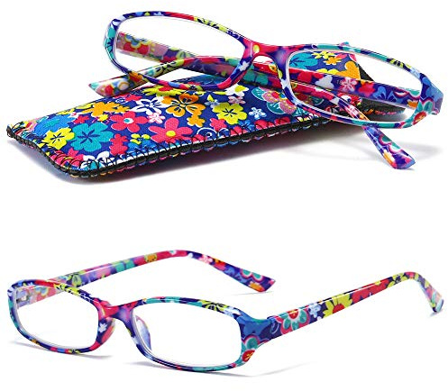 VEVESMUNDO Lesebrille Damen Modern Federscharnier Blumen Lesehilfe Sehhilfe Brille Leicht Vintage mit Brillentasche(Lila Blumen, 2.0)