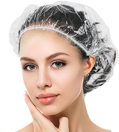 Auban Shower Cap Disposable, 100 PCS Shower caps Large&Thick Waterproof Clear Plastic Elastic Hair Bath Caps For Women Kids Girls, Hotel and Hair Solon, Travel Spa, Home Use