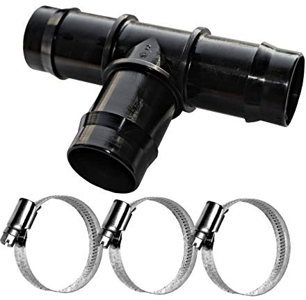 TS-TRADES T-Stück Ø 32mm Schlauchverbinder Schlauchtülle für Schlauch Ø 32mm inkl. 3 Edelstahl (W4) Schlauchschellen - geeignet für Pool, Haus, Teich, Garten, Schwimmbad etc